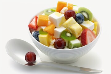 Poster - Bright fruit salad as a metaphor for a healthy diet, on a white background. Generative AI