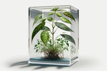 Canvas Print - Transparent background with a new plant growing in it. Generative AI