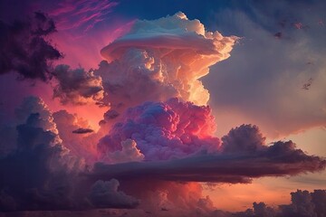 Wall Mural - Lovely evening clouds. At the end of the day, the clouds turn a lovely shade of pink. vibrant, multicolored backdrop. Generative AI