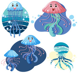 Canvas Print - Set of  jellyfish cartoon character