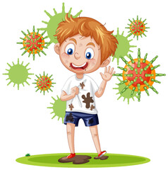 Poster - A boy surrounded by germs