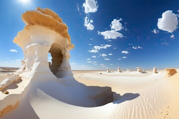 Wall Mural - Scenery of the White Desert in Egypt's Farafra region in the summertime, complete with rock formations. Generative AI