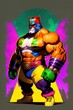 Colorful muscular hero, Wrestler, Fighter with mask, Colorful westler, Muscular fighter, colorful fighter, mexican westler, Westling, Generative A