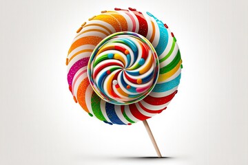 Poster - A brightly colored lollipop in a spiral shape, displayed against a white background. Generative AI
