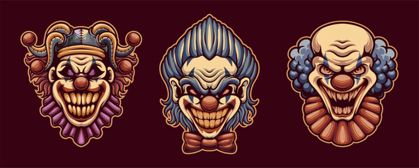 Wall Mural - Angry clown joker  face illustrations for mascot, tshirt, sticker, and label