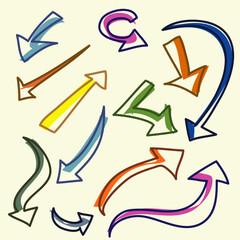 Poster - Various Doodle Arrows colorful with direction pointers Shapes and Objects. hand drawn vector illustration
