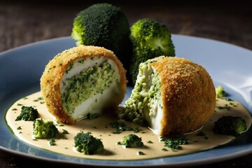 Poster - Tofu and goat cheese croquettes with broccoli. Generative AI