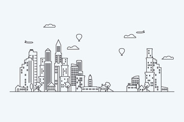 Line Art Vector Illustration of Modern Big City Background