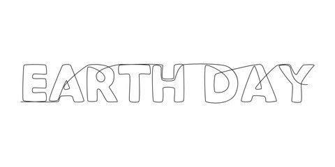 Fototapete - One continuous line of Earth Day word. Thin Line Illustration vector concept. Contour Drawing Creative ideas.