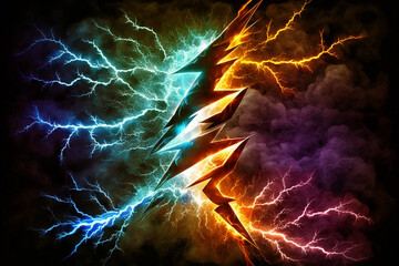 Wall Mural - glowing multicolored lightning in the dark sky