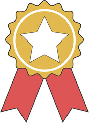 Wall Mural - badge medal made of gold and red ribbons with a star symbol in the center