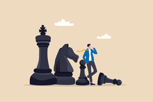 Strategic Thinking To Win Business Competition, Marketing Strategy Or Planning To Make Decisions, Challenge Or Problem Solving Concept, Contemplation Businessman Thinking With Chess Pieces.