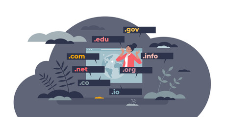 Wall Mural - domain name for website internet address extension tiny person concept, transparent background.www h