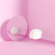 Brain on Reflection mirror put on pink corner isolate room studio. 3D Rendering minimal concept idea.
