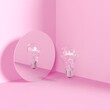 Lighting bulb idea concept reflection on mirror put on pink color corner isolate room studio. 3D Rendering minimal concept idea.