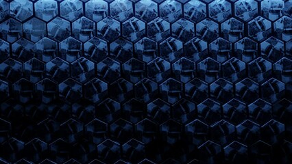 Wall Mural - Hexagon background. 3d render. Abstract blue Hexagonal pattern. Random motion. Seamless loop