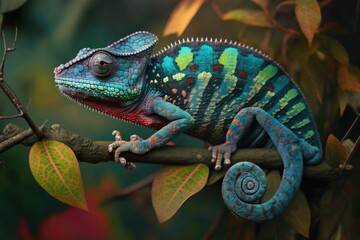 Canvas Print - Ambilobe, panther chameleon (Furcifer pardalis). Generative AI