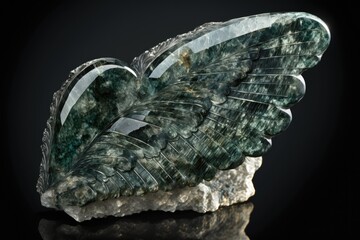 Poster - A genuine Russian Seraphinite (clinochlore) stone with mica inclusions in the color of angel's wings (silver). Generative AI