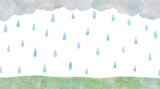 Fototapeta  - 雨と雲と丘の雨の日の水彩画イラスト背景