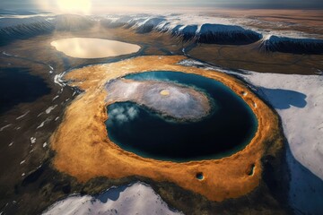 Sticker - Iceland's Golden Circle as seen from the air via helicopter. Generative AI