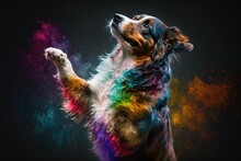 Colorful Dog Shaking His Paws. Generative AI