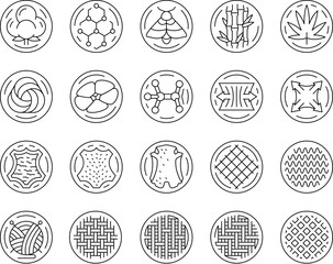 fabric cloth textile material icons set vector