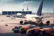 Airplane cargo loading at airport view. Photo generative AI