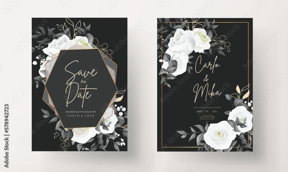 simple and elegant black and white floral wedding invitation card Stock ...
