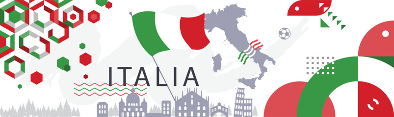 italia banner design. italia flag with geometric abstract design with green and red color. backgroun