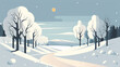 Winter - Minimalistic flat design landscape illustration. Image for a wallpaper, background, postcard or poster. Generative AI