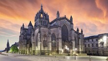 Time Lapse Of St. Giles Cathedral In Edinburgh, Scotland - UK, Nobody