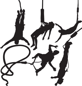 bungee jumper vector silhouettes set. layered. fully editable