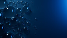 Navy Blue Background With Water Droplets On Surface. Macro Banner With Copy-Space.