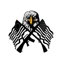 Eagle Head With Cross Gun Rifle White American Flag Military Vector-illustration 