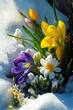 Beautiful spring flowers under the snow