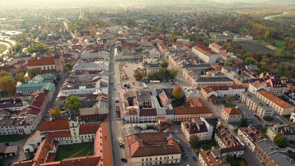 Wall Mural - Aerial view of the Nowy Sacz old town at sunrise, Poland