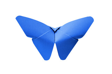 Wall Mural - Blue paper butterfly origami isolated on a white background