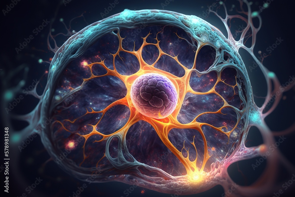 Ilustración de Stock Space universe in a human brain cell. Structure of ...