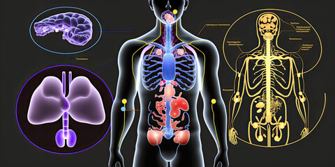 Human Endocrine System Illustration. 3D rendering - Generative AI