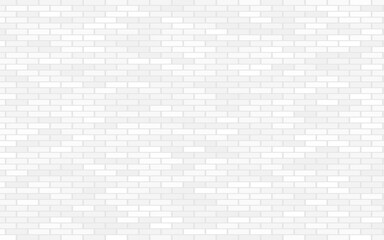 Fototapete - Simple grungy white brick wall with light gray shades seamless pattern surface texture background in wide panorama banner format. Vector illustration.