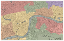 Vintage Historical Map Of London. Vector Illustration.