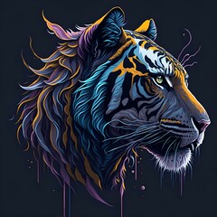 Naklejka na meble magical tiger head in dark background - Generative AI