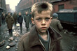 Ukrainian teenager sad boys. Children of war. Photo journalism. Generative AI