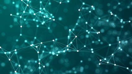 Poster - Connecting colored lines and dots in space. Abstract digital background. Data network connections.3d rendering.