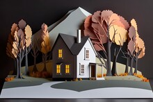 Minimalist Construction Paper Craft In The Style Wood Clapboard House 3D
