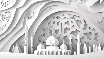 white mosque paper cut art style high detailed contour, digital arts, AI art, generative AI #5