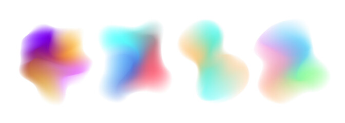 Leinwandbilder - Set of blurred liquid shapes. Defocused color gradient blobs or splashe isolated on white background. Fluid dynamic elements for your creative graphic design. Vector illustration.