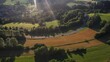 Filmmaterial der Stadt Grafenau mit Blick zur Ortschaft Grueb  im bayerischer Wald Niederbayern Bayern mit Berge Landschaft im Sommer zum Sonnenuntergang in Deutschland