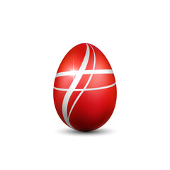 Wall Mural - Easter egg 3D icon. Red silver egg, isolated white background. Bright realistic design, decoration for Happy Easter celebration. Holiday element. Shiny pattern. Spring symbol. Vector illustration