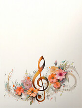 Treble Clef Colorful Flowers Ornament, Vertical Illustration With Copy Space For Classical Music Concert Banner. Generative AI